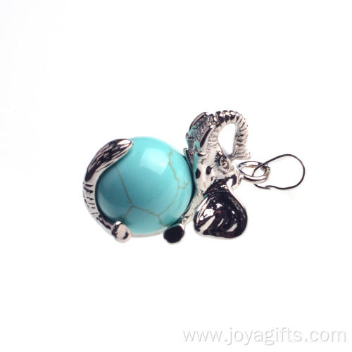 Gemstone Turquoise Ball Alloy Elephant Pendant Necklace